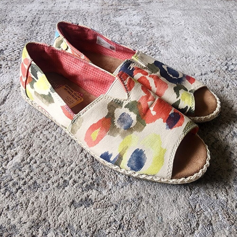 Toms Women's Size 9 Multicolor Espadrilles Watercolors Canvas Open Toe Shoes